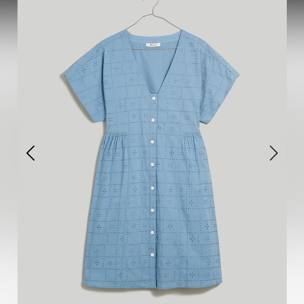 Madewell Button-Front V-Neck Mini Dress NWOT - blue eyelet summer 2023